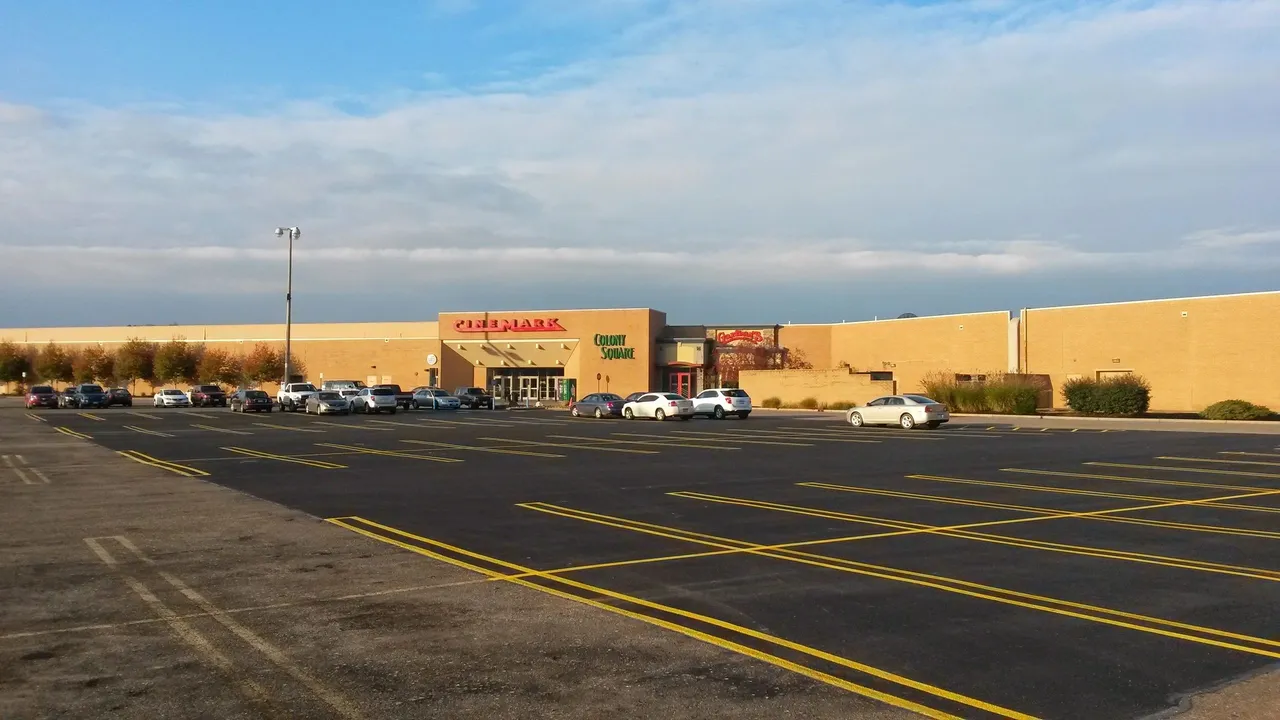 Finished striped parking lot at a retail and entertainment center